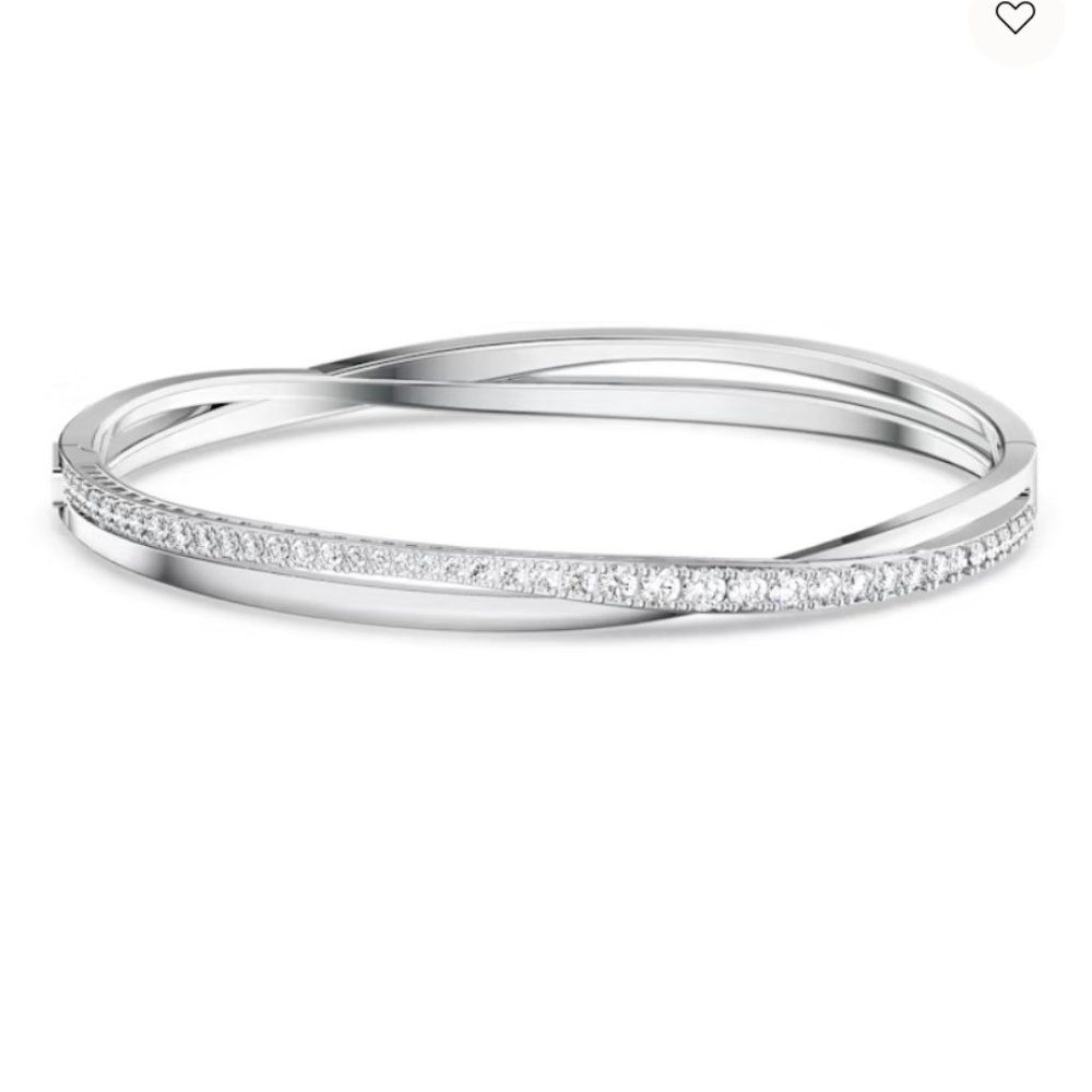 NWT Swarovski Twist Bangle, White, Rhodium-plated